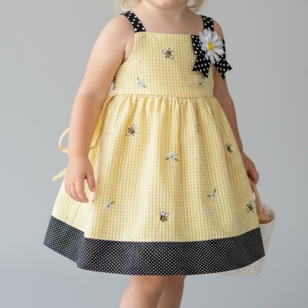 Rare Editions Toddler Girl Bumble Bee Embroidered Seersucker Dress Size 2T